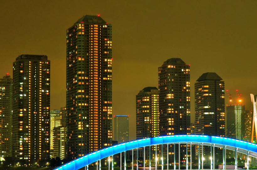 无人,横图,室外,夜晚,天际线,城市,建筑,摩天大楼,东京,日本,日本文化,桥,首都,中央区,联系,天空,摄影,照亮,彩图