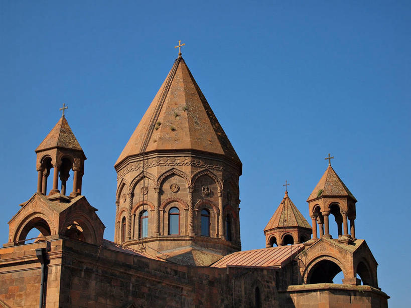 无人,教堂,横图,室外,白天,建筑,日光,亚美尼亚,十字架,拱门,历史,摄影,宗教,基督教,宗教建筑,万里无云,彩图