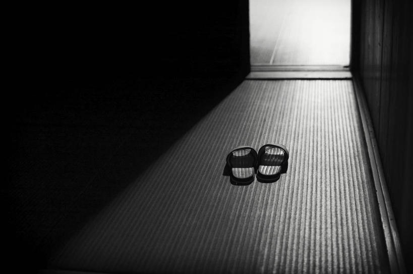 无人,横图,黑白,室内,白天,凉鞋,地板,日本,日本文化,塌塌米,榻榻米,一对,摄影,岐阜县,叠席