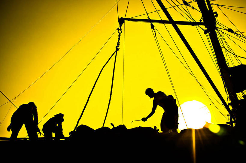 三个人,横图,室外,河流,日落,太阳,船,印度尼西亚,工作,首都,运输,摄影,剪影,雅加达,彩图,海港,海上运输,河口