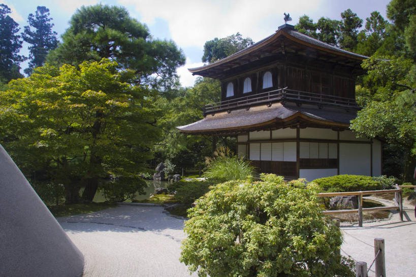 无人,横图,室外,白天,建筑,日本,日本文化,树,天空,摄影,宗教,京都府,京都市,银阁寺,彩图,传统文化