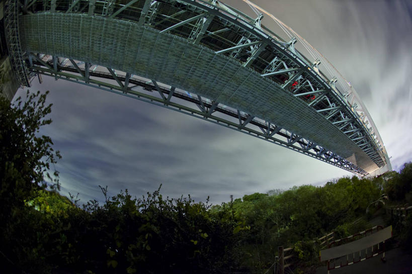 无人,横图,室外,鱼眼镜头,仰视,建筑,日本,亚洲,日本文化,云,桥,联系,树,天空,黄昏,运输,摄影,东亚,本州,本州岛,日本国,濑户大桥,中国地方,冈山,冈山县,四国地方,四国,四国岛,香川,香川县,彩图,低角度拍摄