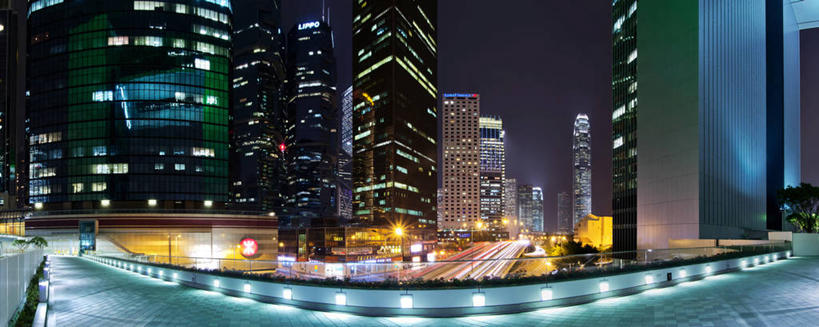 无人,横图,全景,室外,夜晚,城市,建筑,摩天大楼,香港,弯曲,现代,天空,办公大楼,摄影,照亮,彩图