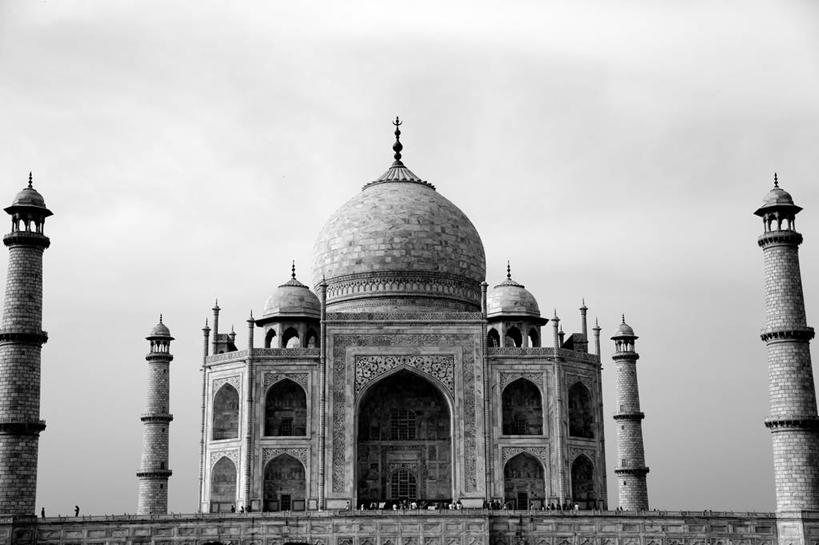 无人,横图,黑白,室外,白天,建筑,泰姬陵,印度,拱门,历史,天空,地标建筑,摄影,圆顶建筑,印度文化,阿格拉
