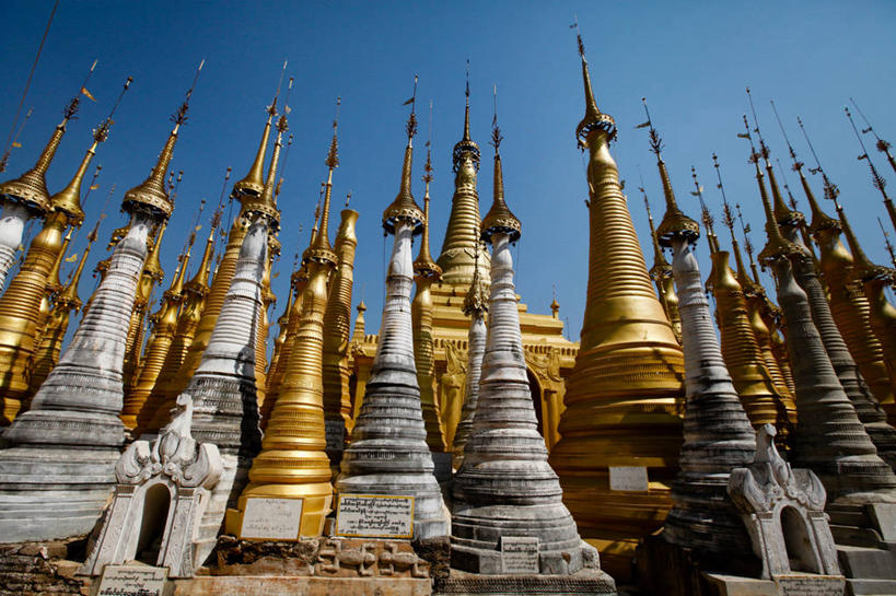 无人,横图,室外,白天,仰视,建筑,缅甸,佛塔,摄影,佛教,宗教建筑,万里无云,掸邦,彩图,低角度拍摄