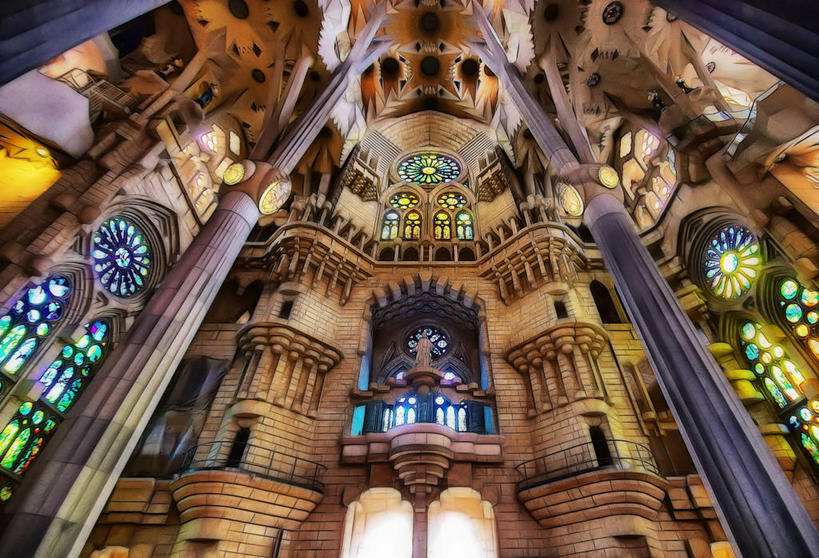 无人,工程师,建筑师,教堂,横图,室内,仰视,天花板,建筑,西班牙,巴塞罗那,柱子,摄影,宗教,基督教,圣家堂,彩色玻璃,管理,建筑工程师,设计,彩图,低角度拍摄,画则师,图则师,则师,评估,人员,安东尼奥.高迪,高迪