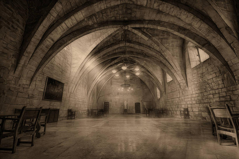 无人,横图,室内,建筑,西班牙,拱门,石墙,摄影,宗教,照亮,基督教,宗教建筑,修道院,塔拉戈纳省,彩图