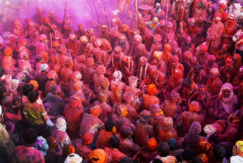 横图,俯视,室外,白天,印度,喷,朦胧,模糊,庆祝,许多人,一群人,乐趣,摄影,享乐,群众,印度文化,印度教,北方邦,巴特那,彩图,高角度拍摄,胡里节