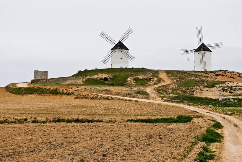 无人,横图,室外,白天,建筑,西班牙,环保,田地,摄影,能源,回收,资源,利用,低碳,循环,替代能源,万里无云,持续,托莱多省,风轮机,彩图