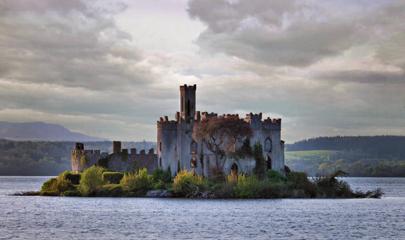 无人,横图,室外,白天,湖,美景,建筑,爱尔兰,城堡,岛,景观,云,历史,树,天空,自然,景色,摄影,宁静,古堡,自然风光,彩图