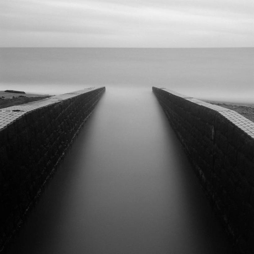 无人,方图,黑白,室外,白天,海洋,日本,海岸线,河道,水平线,神奈川县,天空,摄影,宁静,太平洋,边界,镰仓,独处