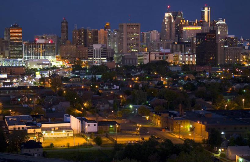 无人,横图,俯视,室外,夜晚,度假,美景,天际线,城市风光,城市,建筑,摩天大楼,景观,娱乐,享受,休闲,景色,放松,摄影,照亮,市区,底特律,高角度拍摄
