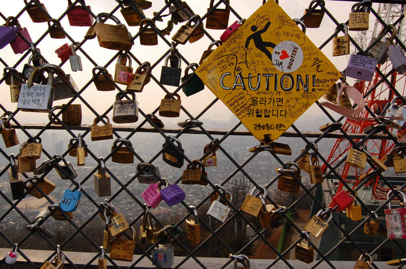 无人,横图,室外,特写,白天,首尔,韩国,许多,文字,篱笆,首都,很多,摄影,保护,挂锁,灵性,爱
