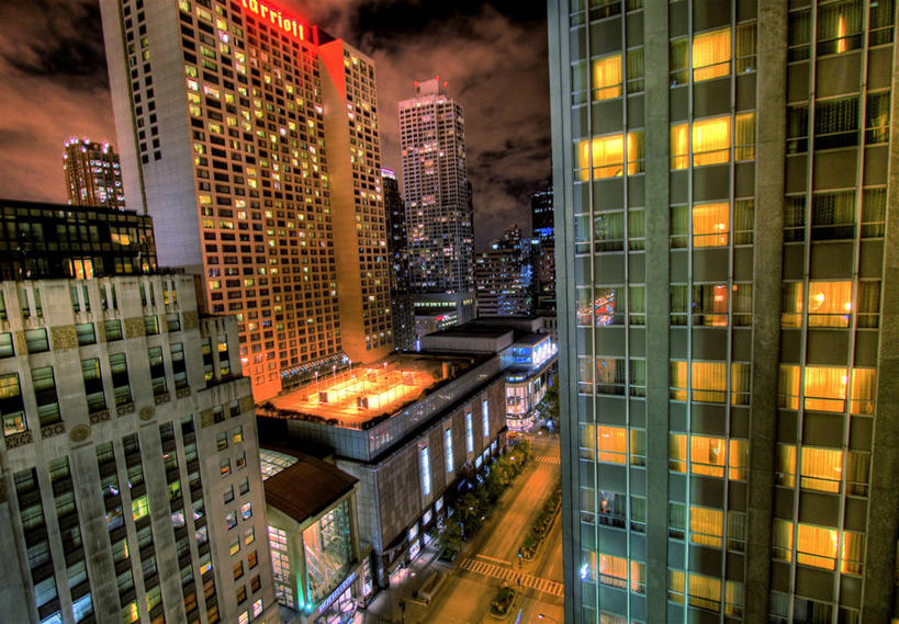 无人,横图,俯视,室外,夜晚,度假,美景,城市风光,城市,建筑,摩天大楼,美国,景观,光亮,娱乐,享受,休闲,办公大楼,景色,放松,摄影,照亮,市区,伊利诺斯州,密西根大道,芝加哥市,高角度拍摄,旅行,华丽一英里