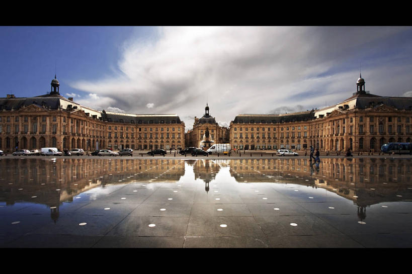 无人,宫殿,横图,室外,白天,水,建筑,喷泉,雕塑,法国,反射,雕像,云,天空,摄影,中欧,波尔多,吉伦特省,旅行