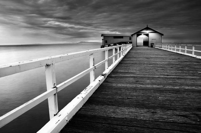 无人,栏杆,码头,横图,室外,海洋,水,建筑,澳大利亚,云,光亮,天空,黄昏,摄影,照亮,澳大拉西亚,维多利亚,曼莉海滩,旅行