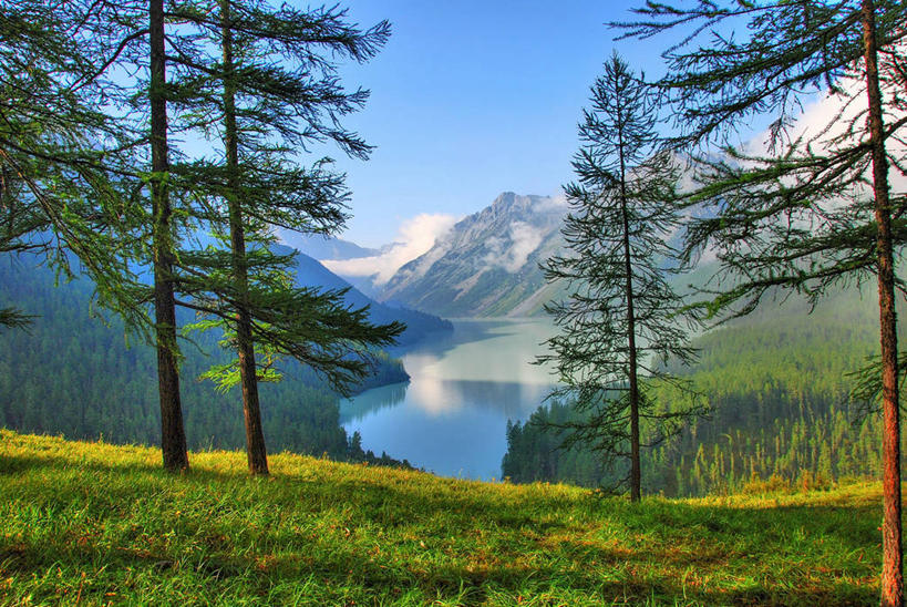 无人,横图,室外,白天,湖,美景,山,山脉,雪山,俄罗斯,景观,山顶,草,树,风景,自然,景色,摄影,宁静,环境,自然风光,旅行,月