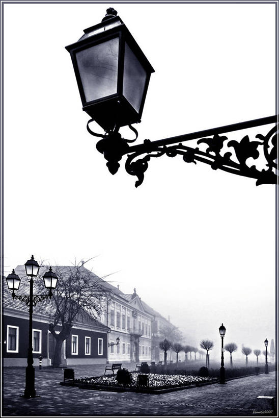 无人,广场,竖图,室外,雾,建筑,路灯,冬天,黎明,天气,树,摄影,早晨,照明设备,匈牙利共和国,旅行