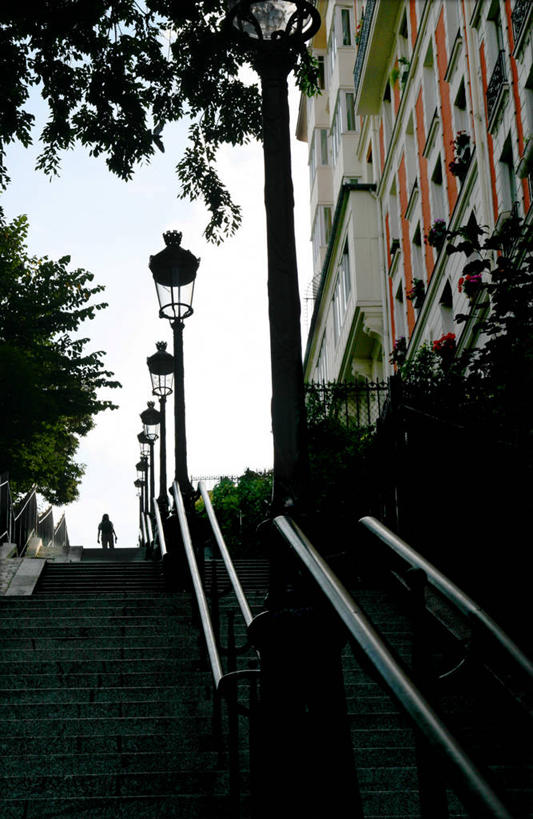 竖图,室外,白天,建筑,路灯,法国,巴黎,一排,整齐,台阶,树,排列,摄影,照明设备,队列,中欧,法兰西岛大区,旅行