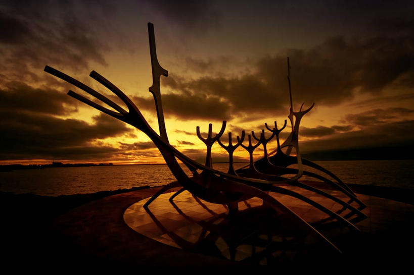 帆船,无人,横图,室外,海洋,美景,水,雕塑,冰岛,景观,云,首都,历史,现代,天空,自然,黄昏,地标建筑,景色,摄影,自然风光,维京船,雷克雅未克,旅行