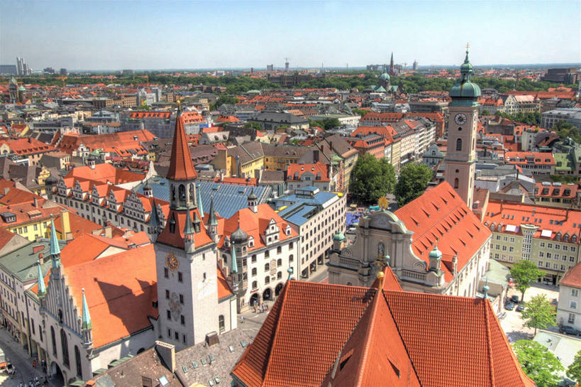 无人,教堂,横图,俯视,室外,白天,城市,建筑,德国,丰富,房屋,屋顶,慕尼黑,摄影,德国文化,欧洲文化,中欧,上巴伐利亚,高角度拍摄,旅行