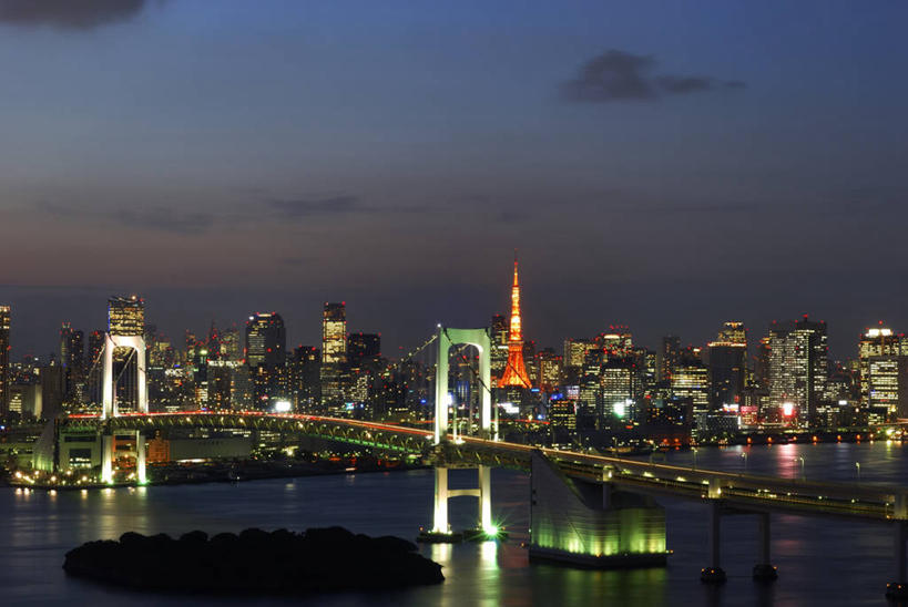 无人,横图,室外,夜晚,度假,美景,水,城市风光,城市,建筑,摩天大楼,东京,日本,日本文化,景观,桥,光亮,关东地区,首都,联系,娱乐,天空,享受,休闲,办公大楼,景色,放松,摄影,照亮,东亚,港区,台场,旅行,东京彩虹桥