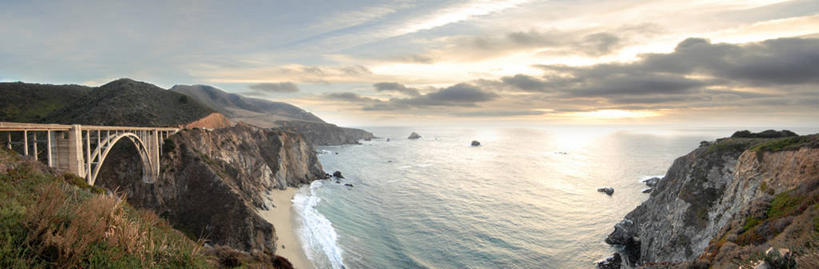 无人,横图,全景,室外,海洋,美景,日落,水,建筑,美国,海岸线,景观,悬崖,云,桥,联系,拱桥,风景,天空,自然,黄昏,景色,摄影,宁静,自然风光,大苏尔,岩石,旅行