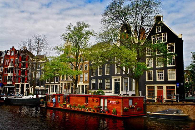 无人,横图,室外,白天,窗户,建筑,荷兰,反射,首都,树,自然,运输,摄影,阿姆斯特丹,王子运河,船屋