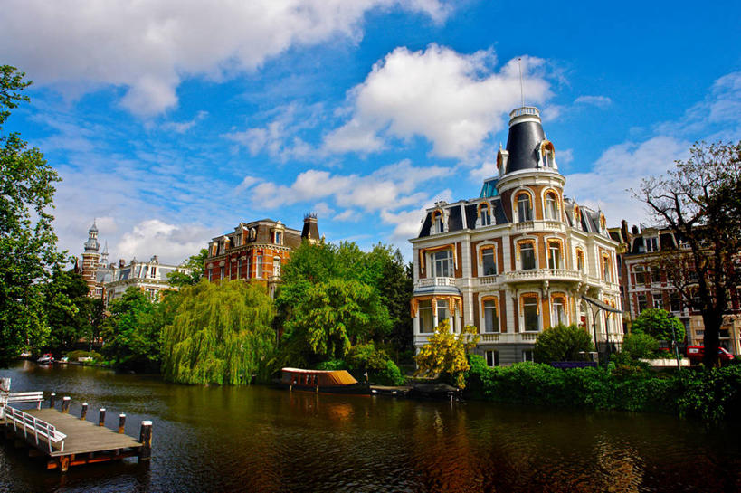 无人,码头,横图,室外,白天,建筑,荷兰,反射,云,首都,树,自然,摄影,阿姆斯特丹