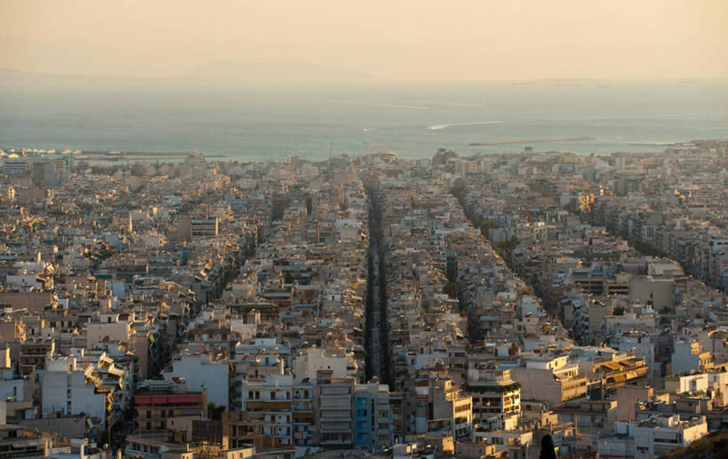 无人,横图,俯视,室外,白天,度假,海洋,美景,日落,城市风光,城市,建筑,希腊,房屋,景观,水平线,公寓,首都,娱乐,享受,休闲,景色,放松,摄影,南欧,雅典,阿提卡,彩图,高角度拍摄,居住区