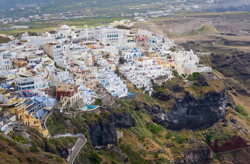 无人,横图,俯视,航拍,室外,白天,山,建筑,希腊,悬崖,摄影,基克拉迪群岛,鸟瞰,都市风光,南欧,爱琴海群岛,彩图,高角度拍摄