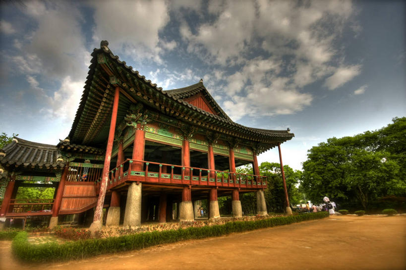 无人,横图,室外,白天,建筑,韩国,柱子,云,历史,树,天空,地标建筑,摄影,宗教,南原市,朝鲜半岛,亭台楼阁,彩图,旅行,传统文化