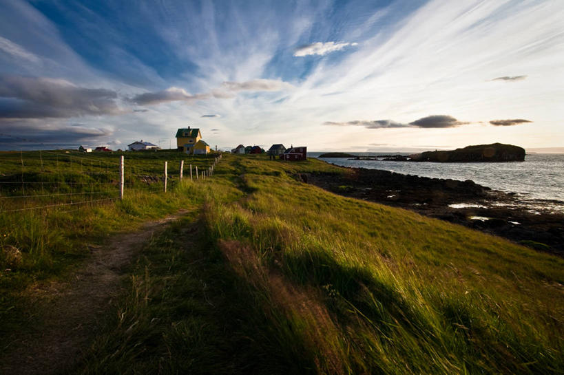 无人,横图,室外,白天,海洋,欧洲,冰岛,地形,海岸线,云,小路,草,风景,摄影,宁静,北欧,冰岛共和国,彩图,西峡湾区