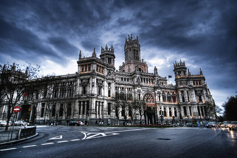 无人,横图,室外,多云,城市,道路,建筑,路,公路,乌云,云,交通,首都,马约尔广场,天空,黄昏,马德里,摄影,政府大楼,马德里省,前苏联,马路,彩图,旅行