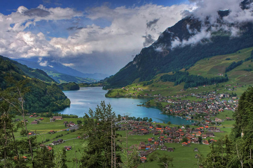 无人,横图,俯视,室外,白天,湖,石头,山脉,峡谷,建筑,瑞士,石子,乡村,城镇,山谷,宏伟,树,风景,摄影,岩层,中欧,阿尔卑斯山脉,石块,岩石,彩图,高角度拍摄,旅行