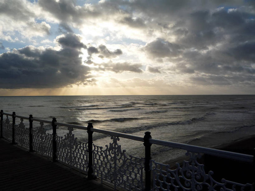 无人,栏杆,码头,横图,室外,日落,日光,英国,云,风景,摄影,北欧,剪影,海景,彩图