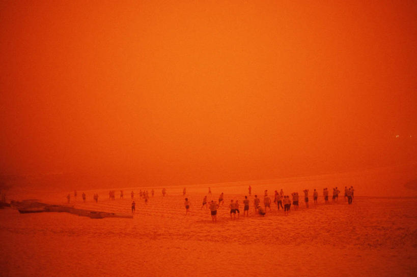 横图,室外,澳大利亚,覆盖,许多人,红色,一群人,橙色,摄影,悉尼,剪影,新南威尔士,海滩,尘暴,彩图