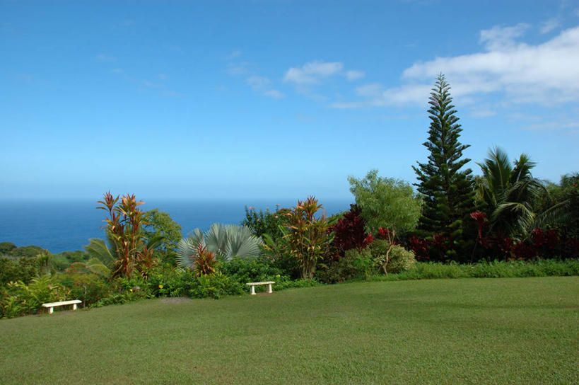 无人,公园,横图,室外,白天,草坪,海洋,椅子,美国,长椅,水平线,树,摄影,灌木,宁静,太平洋岛屿,彩图,旅行,毛伊岛