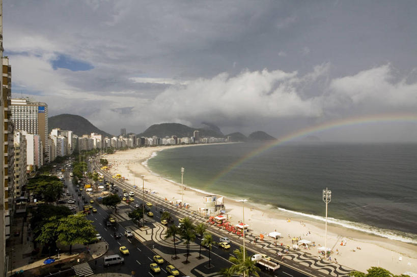 无人,横图,俯视,室外,白天,度假,彩虹,海洋,山,天际线,酒店,巴西,海岸线,水平线,云,海湾,摄影,里约热内卢,科巴卡巴纳海滩,海滩,彩图,高角度拍摄