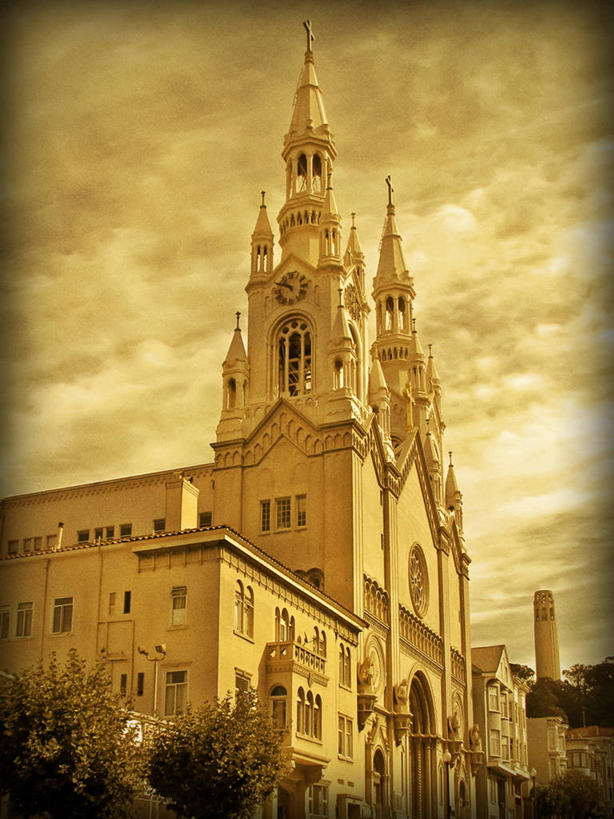 无人,教堂,竖图,阶调图片,室外,白天,建筑,美国,宏伟,摄影,基督教,加利福尼亚,旧金山,晕影