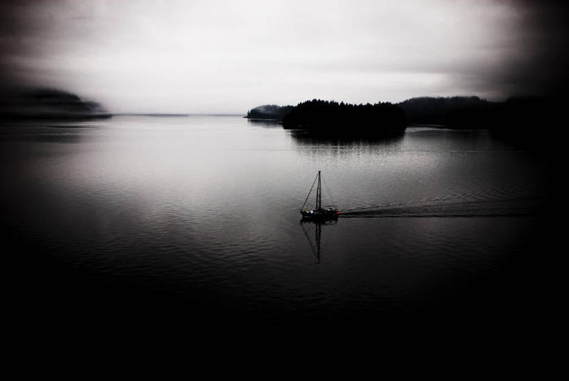 无人,横图,黑白,室外,白天,神秘,湖,美国,漂浮,岛,一个,风景,天空,帆,摄影,单个,怪异,阿拉斯加,晕影