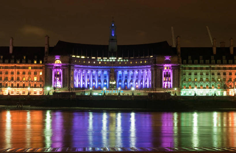 无人,横图,室外,夜晚,城市,建筑,英国,反射,首都,泰晤士河,摄影,照亮,彩图,旅行,老市政厅