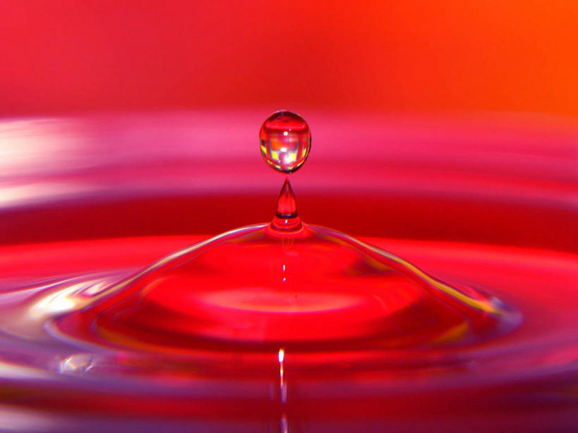 无人,横图,波纹,形状,溅,圆形,液体,水滴,红色,击打,摄影,落下,碰撞,简单,彩图,影棚拍摄