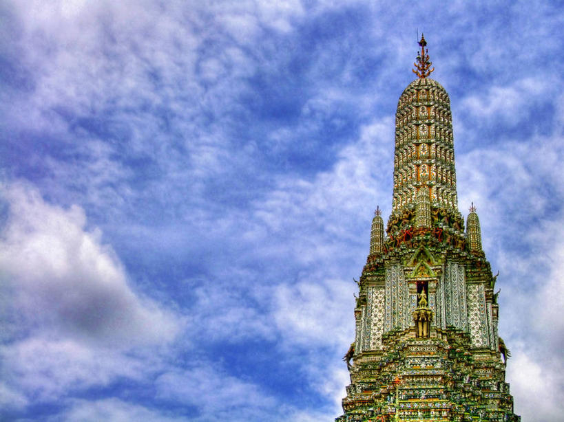 无人,横图,室外,白天,仰视,建筑,曼谷,泰国,塔,首都,天空,摄影,佛教,郑王庙,彩图,低角度拍摄,旅行