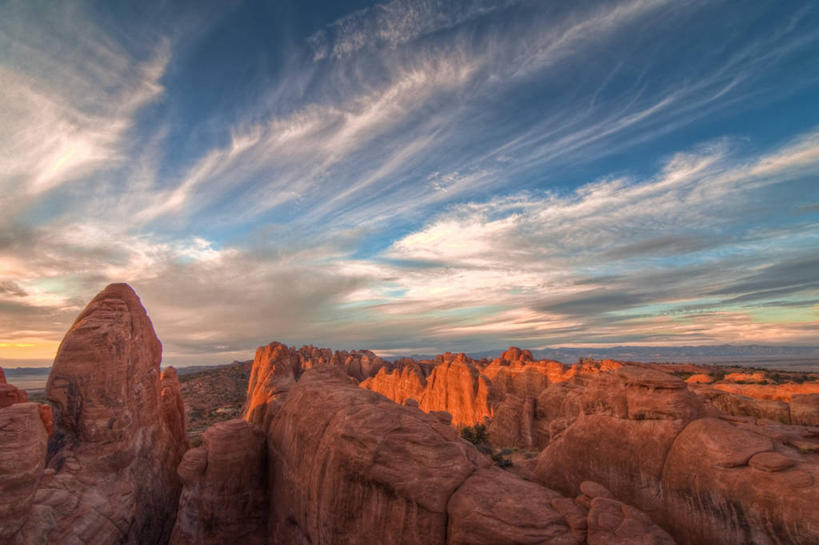 无人,横图,室外,美景,日落,美国,景观,云,风景,自然,景色,摄影,自然风光,拱门国家公园,犹他,岩石,彩图,摩押