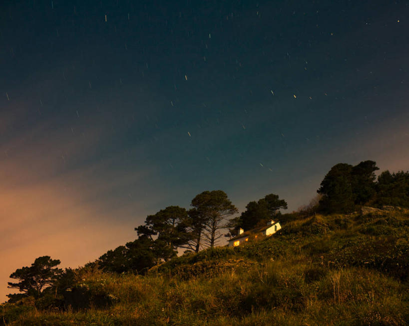 无人,横图,室外,长时间曝光,山,英国,房屋,地形,星星,树,风景,黄昏,摄影,宁静,剪影,康沃尔,彩图