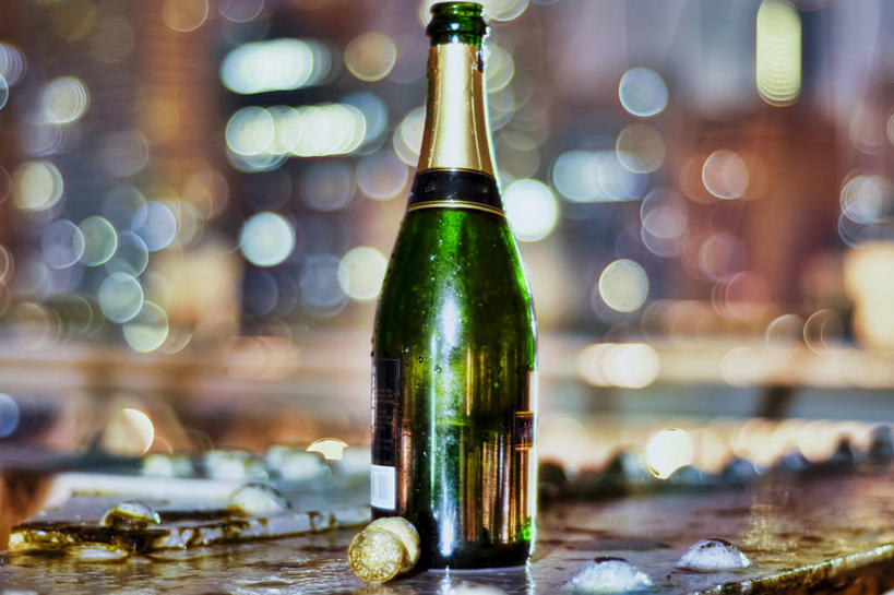 无人,横图,室外,夜晚,纽约,美国,庆祝,酒瓶,一个,瓶子,香槟,打开,摄影,单个,照亮,享乐,开启,华贵,彩图