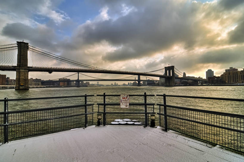 无人,栏杆,横图,室外,河流,城市,建筑,纽约,美国,摄影,吊桥,宁静,布鲁克林桥,彩图
