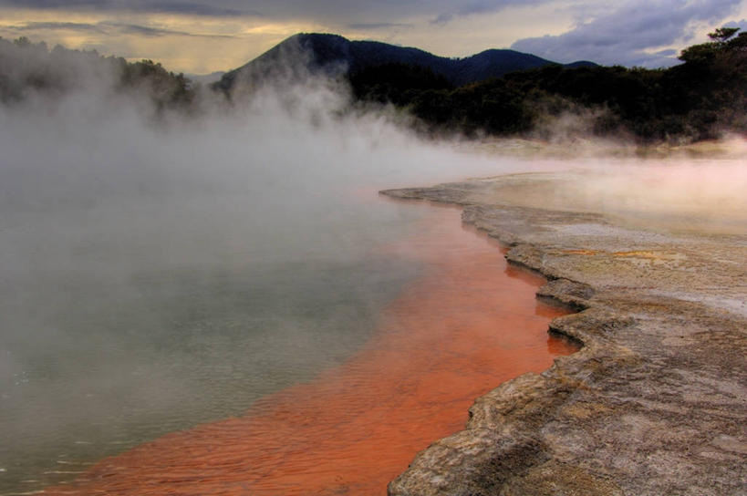 无人,横图,室外,火山,山,新西兰,蒸汽,池塘,热,自然,黄昏,温泉池,摄影,宁静,协调,地质学,罗托鲁阿,彩图