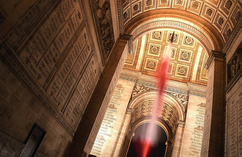 无人,横图,室外,夜晚,运动模糊,仰视,建筑,法国,凯旋门,巴黎,拱门,首都,摄影,照亮,古典风格,法国文化,法国国旗,彩图,低角度拍摄,旅行